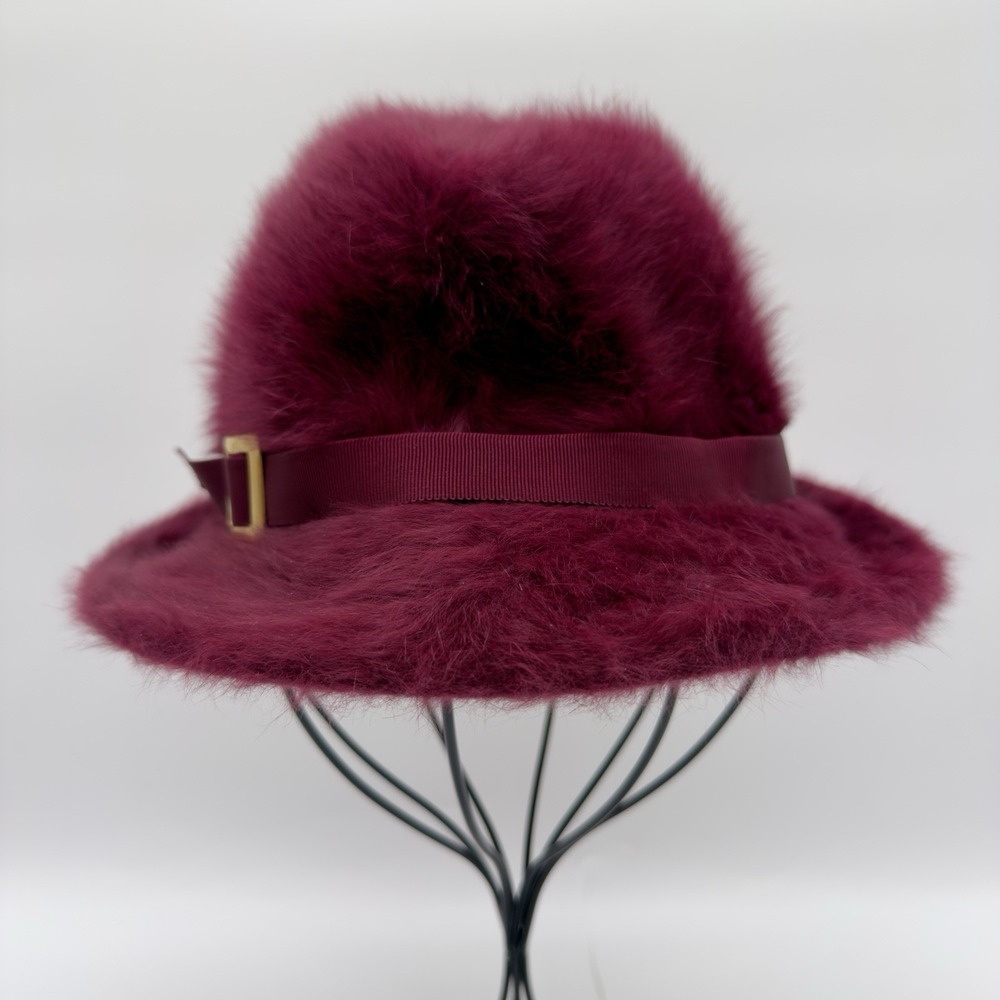 Kangol Design Burgundy Angora Fur Cloche Hat Made in England
